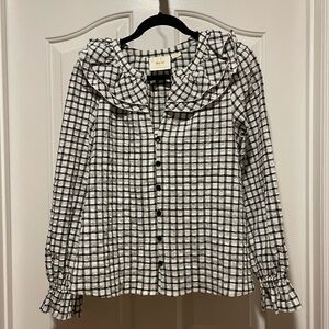 Anthropology Maeve plaid black-and-white blouse size medium